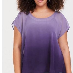 Set of 2 Torrid Chiffon Dolman Blouses Sz 22/24 Navy Ombré NWT & Ruby Ombré EUC